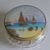 Cut Crystal Hand Painted Enamel & Brass Powder Bowl