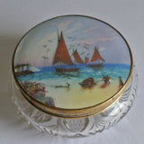 Cut Crystal Hand Painted Enamel & Brass Powder Bowl