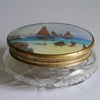 Cut Crystal Hand Painted Enamel & Brass Powder Bowl