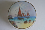 Cut Crystal Hand Painted Enamel & Brass Powder Bowl