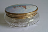 Cut Crystal Hand Painted Enamel & Brass Powder Bowl