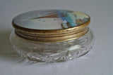 Cut Crystal Hand Painted Enamel & Brass Powder Bowl