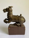 Antique Bronze Archaic Horse Sculpture on Wood