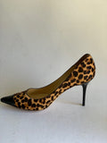 JIMMY CHOO Brown Leopard Print Pony Hair and Patent Leather Point Toe Pumps