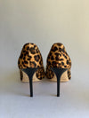 JIMMY CHOO Brown Leopard Print Pony Hair and Patent Leather Point Toe Pumps