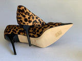 JIMMY CHOO Brown Leopard Print Pony Hair and Patent Leather Point Toe Pumps