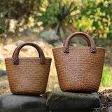 Handmade Wood Handle Woven Bag