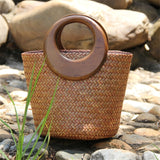 Handmade Wood Handle Woven Bag