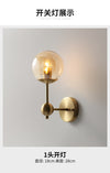 Modern Bedside Wall Sconce Lights Fixture Luminaire Hallway Aisel Wall Lamps Amber Glass Ball Luxury Golden Copper Hotel Decor